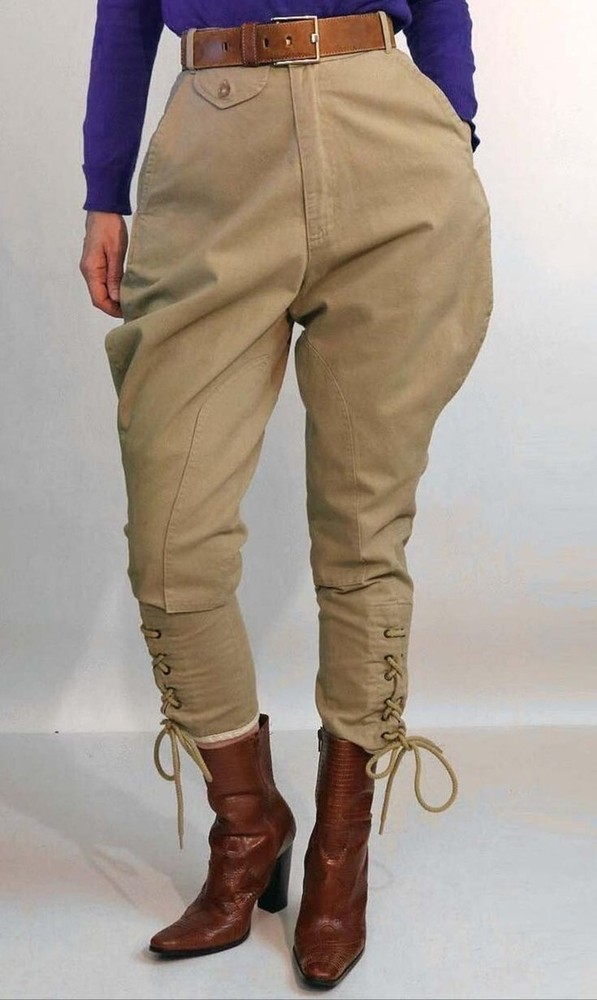Womens Khaki Cropped Breeches Horse Riding Polo Pants Hunting Jodhpurs Trousers
