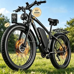6000W Dual Motor E-bike for Adults 52V Long Range 40-45MPH24″ Fat TireOff-Road