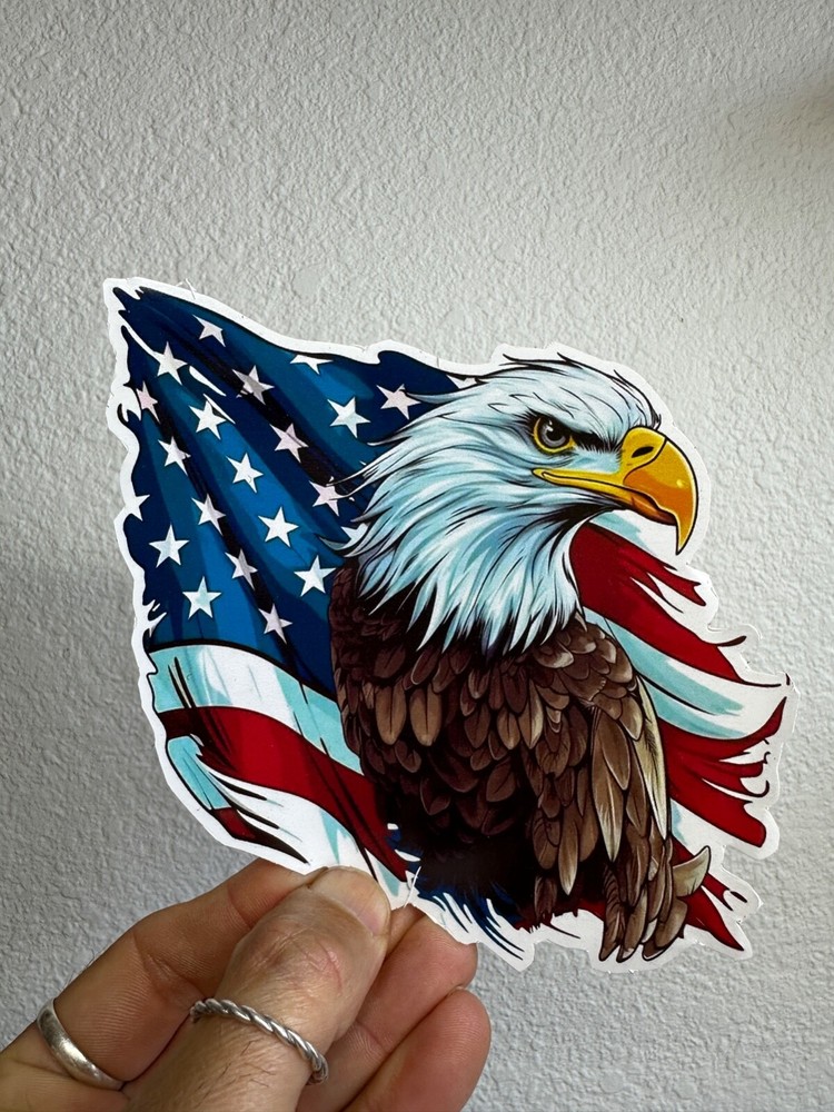 Bald Eagle American Flag Sticker fishing USA Patriot Sticker Boat Car Bumper