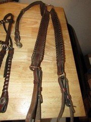 VINTAGE SILVER ROYAL SILVER CONCHO & LACED BRIDAL REINS AND BREAST COLLAR SET