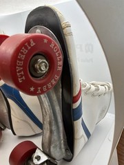 Vintage Derby Fireball Quad Roller Skates Size 5 Made Philippines White Red Blue