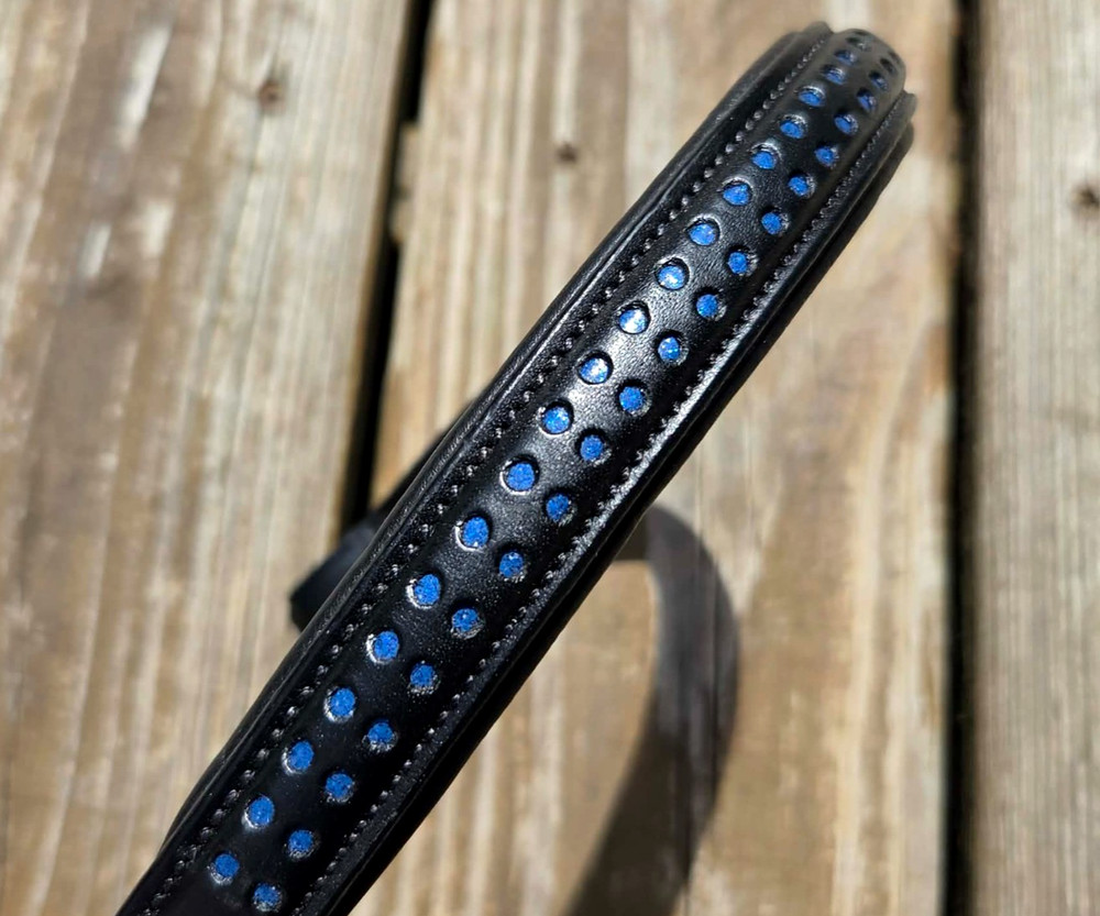 NEW High Quality Black Leather BLUE GLITTER Dressage Browband – F/S – 16.25″ L