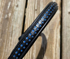 NEW High Quality Black Leather BLUE GLITTER Dressage Browband – F/S – 16.25″ L