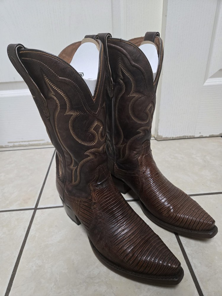 Dan Post Genuine Lizard Western Cowboy Snip Toe Boots Size 9D US