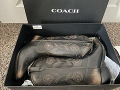 Coach Aria II Leather Western Cowboy Boots Black Floral Embroidery CCH76 US 9