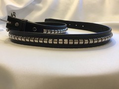 TORY English Bridle Leather 1″ Clincher Black Belt Silver Metal Stud 34 USA 2377