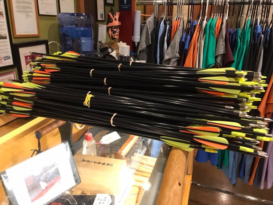 Target archery arrows. 30”; 50-60lbs. Good practice arrows.