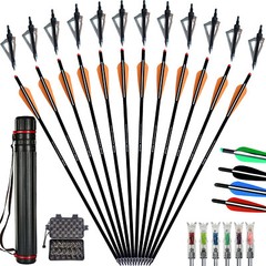 12Pcs 20Inch Crossbow Bolts Carbon Arrows /12Pcs Hunting Broadheads /Quiver Tube