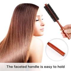 Boar Bristle Hair Brush Round Travel Wood Handle Beard Brush Thin Short Hair