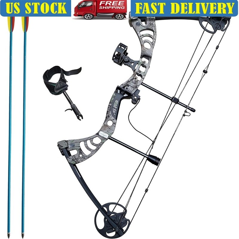 Adjustable Compound Bow 19-29in Draw Length 11-55lbs 296FPS Kit W/ Arrows New