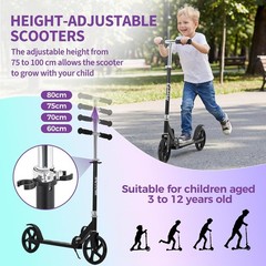 Foldable Kick Scooter Adjustable Scooter 220LBS for Age 6+ Kids, Teens, Adults