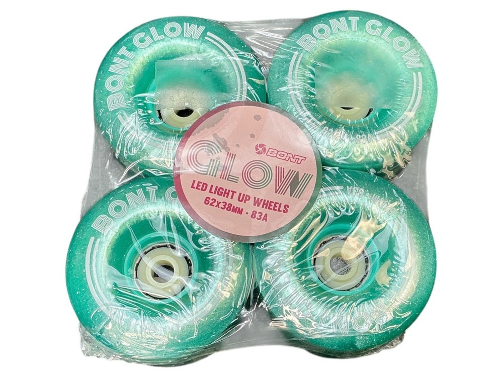 Bont Glow LED Light Up Wheels 62x38mm 83A Pack Of 4 Misty Teal