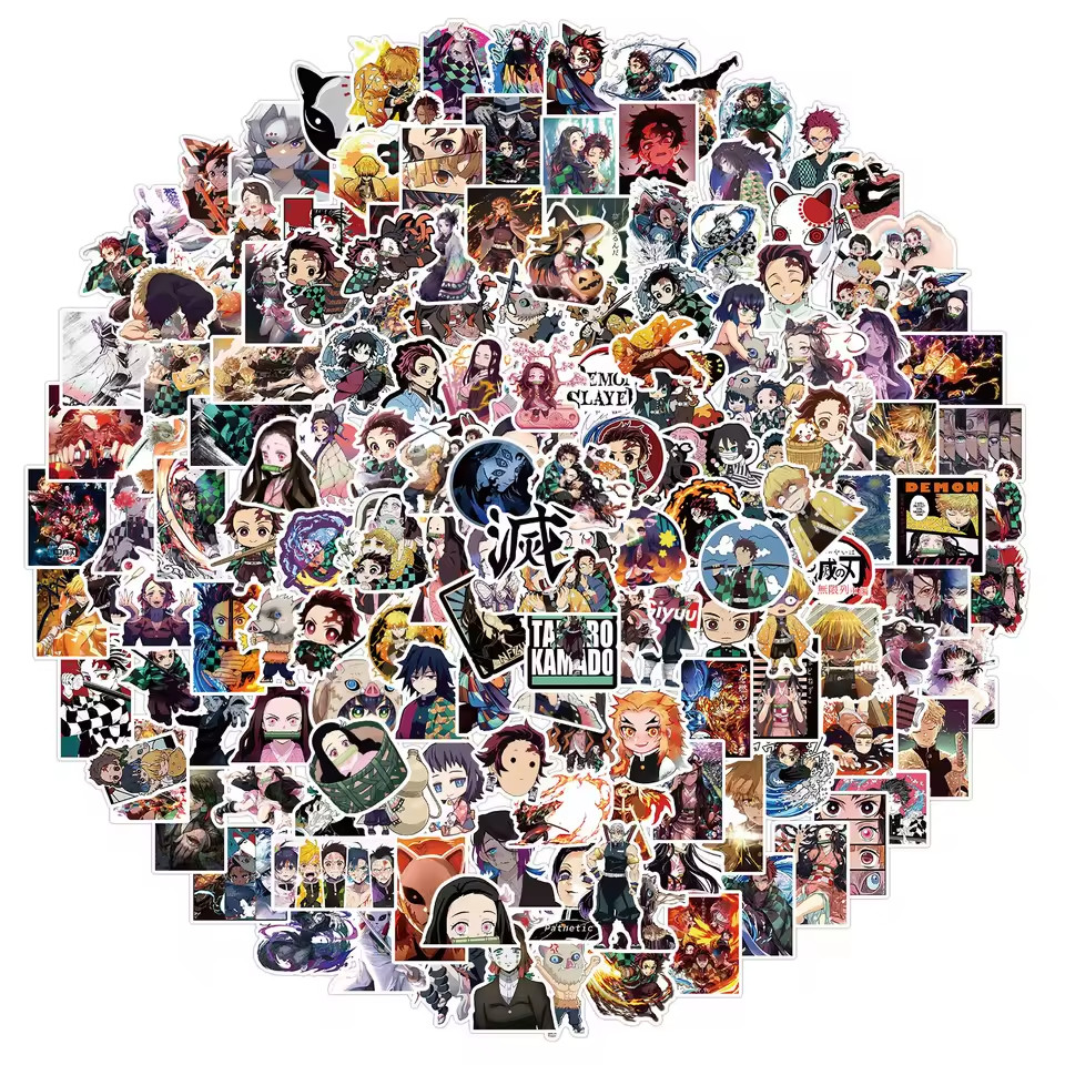 100/200pcs Anime Demon Slayer Vinyl Stickers Laptop Skateboard Phone Decals