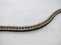 Three Row Golden/White Crystal Leather Browband For Horse Bridle Part All Sizes