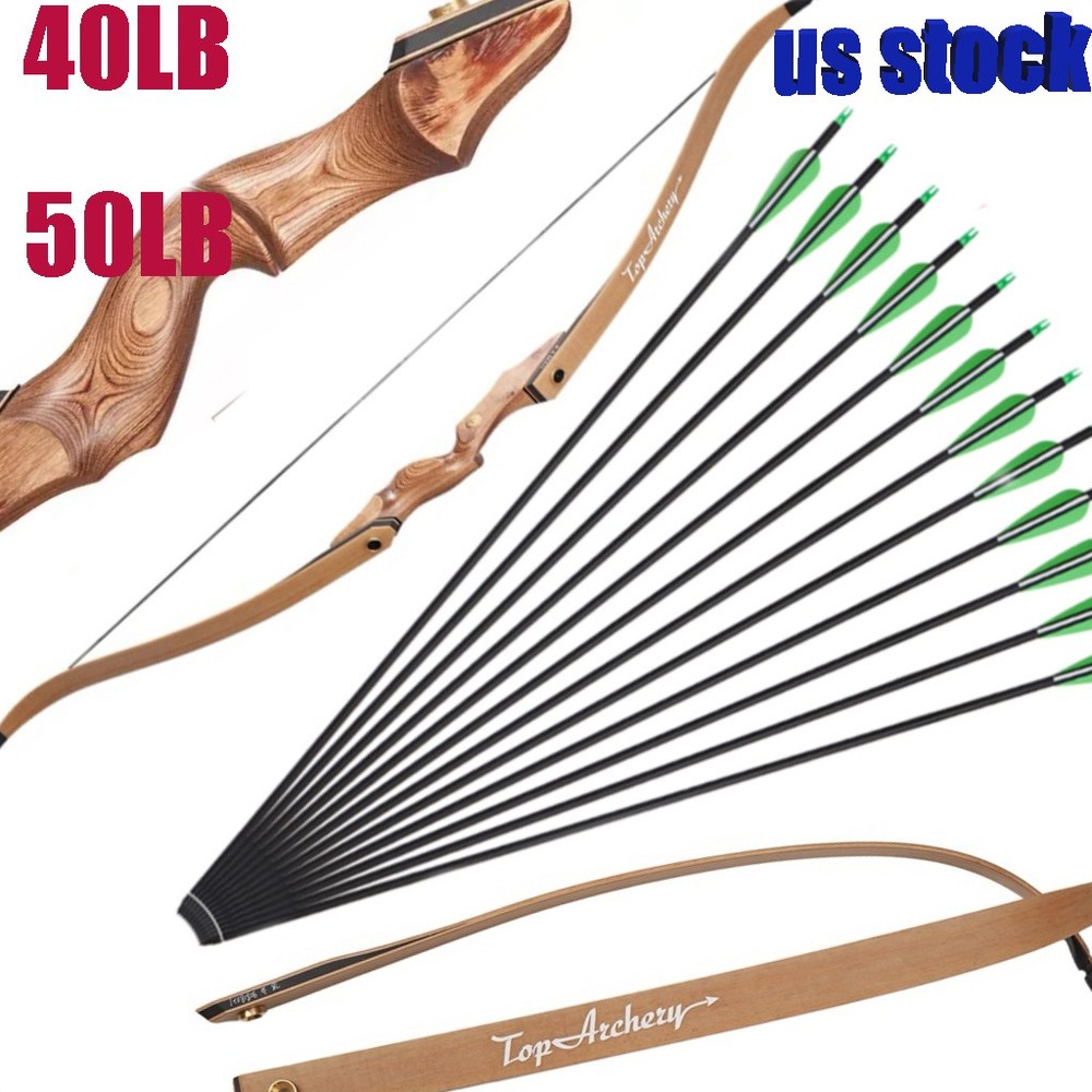 30/40/50lbs Archery 60» Recurve Bow Wooden Bow & 12x Arrows for Target Hunting