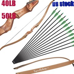 30/40/50lbs Archery 60» Recurve Bow Wooden Bow & 12x Arrows for Target Hunting