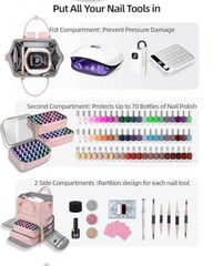 Nail Polish Organizer Bag Backpack Holds 70+ Bottles(15ml/0.5 fl.oz) Large Pink