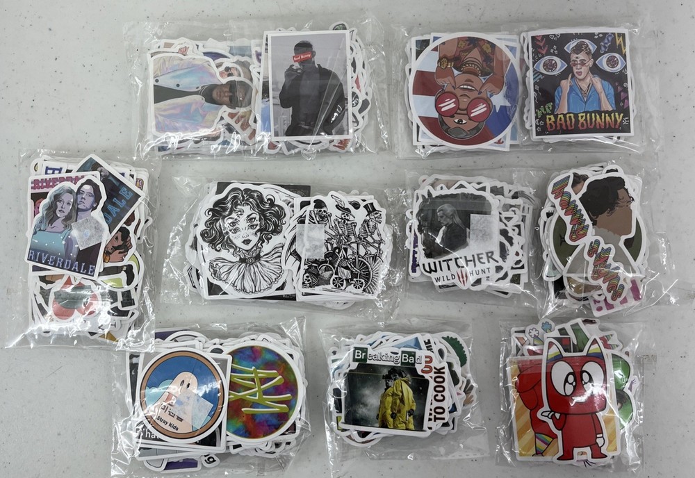 Mystery Sticker Lot Of 550 Bad Bunny Breaking Bad Riverdale Witcher Gothic New