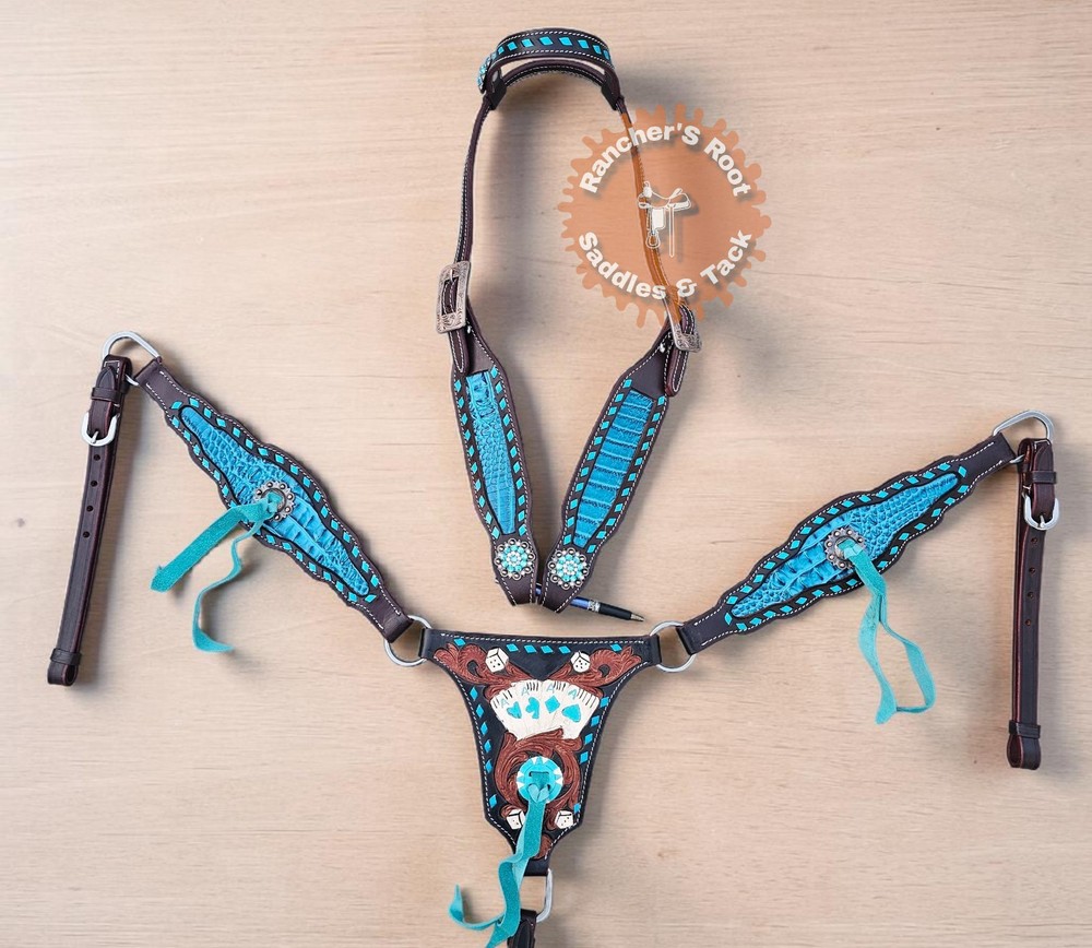 Western Tack Set Horse | Turquoise Gator Gambler Tooling Tack Set