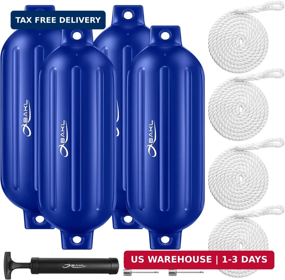 Boat Fenders 4 Pack 10 x 30 Inches Ribbed Twin Eyes Boat Fenders Bumpers for Doc