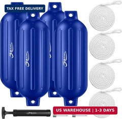 Boat Fenders 4 Pack 10 x 30 Inches Ribbed Twin Eyes Boat Fenders Bumpers for Doc