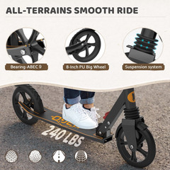 UPGO Kick Scooter for Ages 6+, Kids, Teens & Adults 240 LB Max Load Foldable 8In