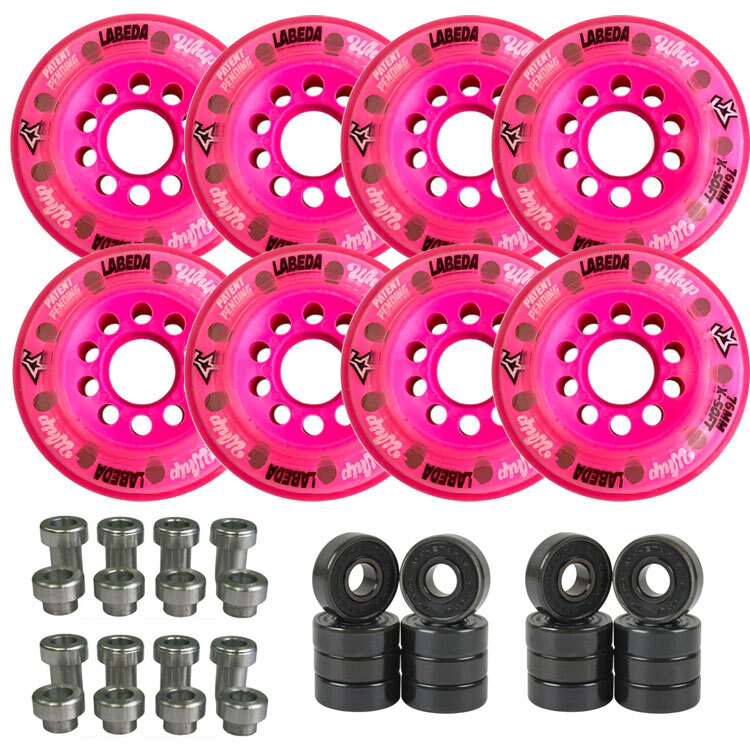 Labeda Whips Roller Hockey Wheels Pink 8-Pack + Spacers + Bearings – Choose Size