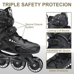 Professional Inline Skates for Men Women,Beginner Unisex, Black