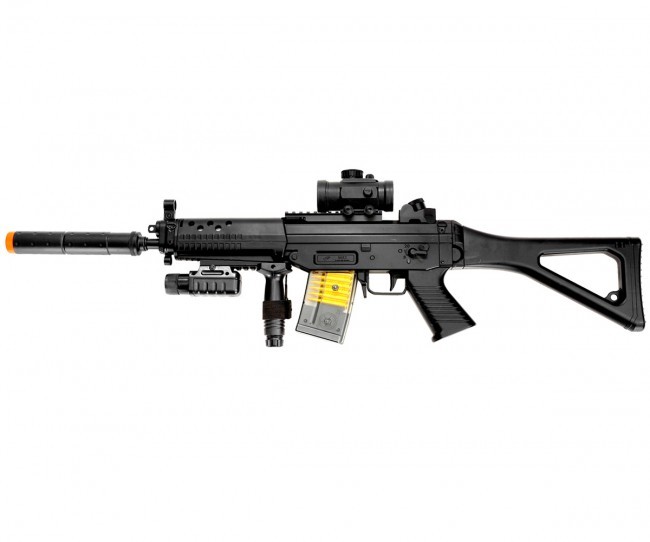 Double Eagle S552 AEG Electric Airsoft Gun w Flashlight Grip Red Dot Sight M82P