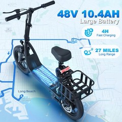 Adults Electric Scooter with Seat,Dual Suspension,500W motor 22MPH 27Miles Range