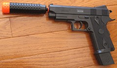 Airsoft Spring Pistol W/Barre Extension, Safety Glasses 230 FPS