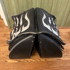 2 Heavy-duty Motorcycle US Saddlebags Large Leather Pair Flames Set Black Lock