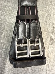 Dressage Girth Black Leather Elastic Double End Stainless Steel Roller Buckles