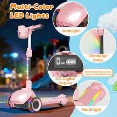 Electric Scooter Kids 3-Wheel 5MPH LED Lights LCD Screen Adjustable Height