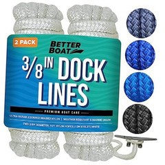 Dock Lines for Boats 3/8″ x 15ft, 2 Pack Double Braided 3/8″ x 15 Ft White 2 Pk