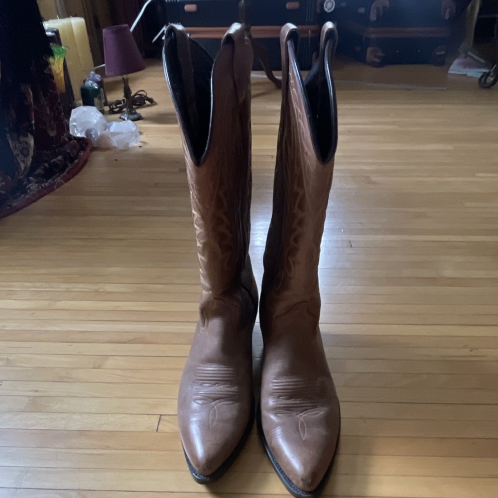 Acme Vintage Boots Brown Leather Western Cowboy Pull-On Boots, US 8.5D