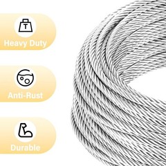 1/4″ Steel Cable, Sunuwk 30Ft 7×19 Strand Aircraft Cable with Loops, 6400 Lbs