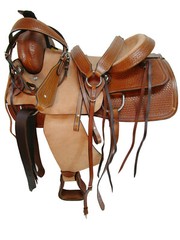 USED WESTERN SADDLE HORSE PLEASRE TRAIL RIDE HARD SEAT ROUGH LEATHER TACK 17 18