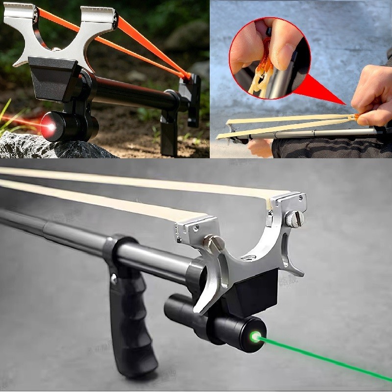 Black Outdoor Telescopic Slingshot with Red Laser Aim Hunting Slingshot Catapult