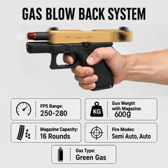 WE 26 Golden Style, 6mm GBB Airsoft Pistol, Full and Semi Auto Hop-Up System
