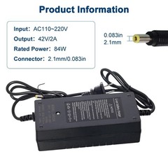 42V 2A Smart Charger DC 5.5×2.1mm Plug for 36V Electric Bicycle Li-ion Battery