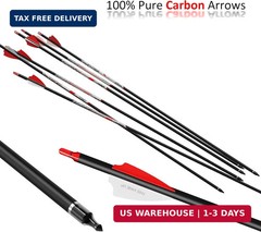 12PCS 32″ Carbon Arrows 300 350 400 Spine w/ Removable Tips Archery Bow