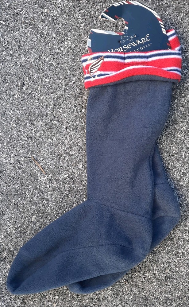 NWT HORSEWARE Size M Fleece Wellie Cozy Boot Socks Navy W/Red White Trim Medium