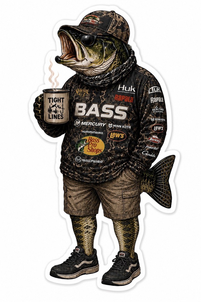 Bass Fisherman Fishing Sticker Fish Lure Bass Pike Trout Decal Cooler Tackle Box