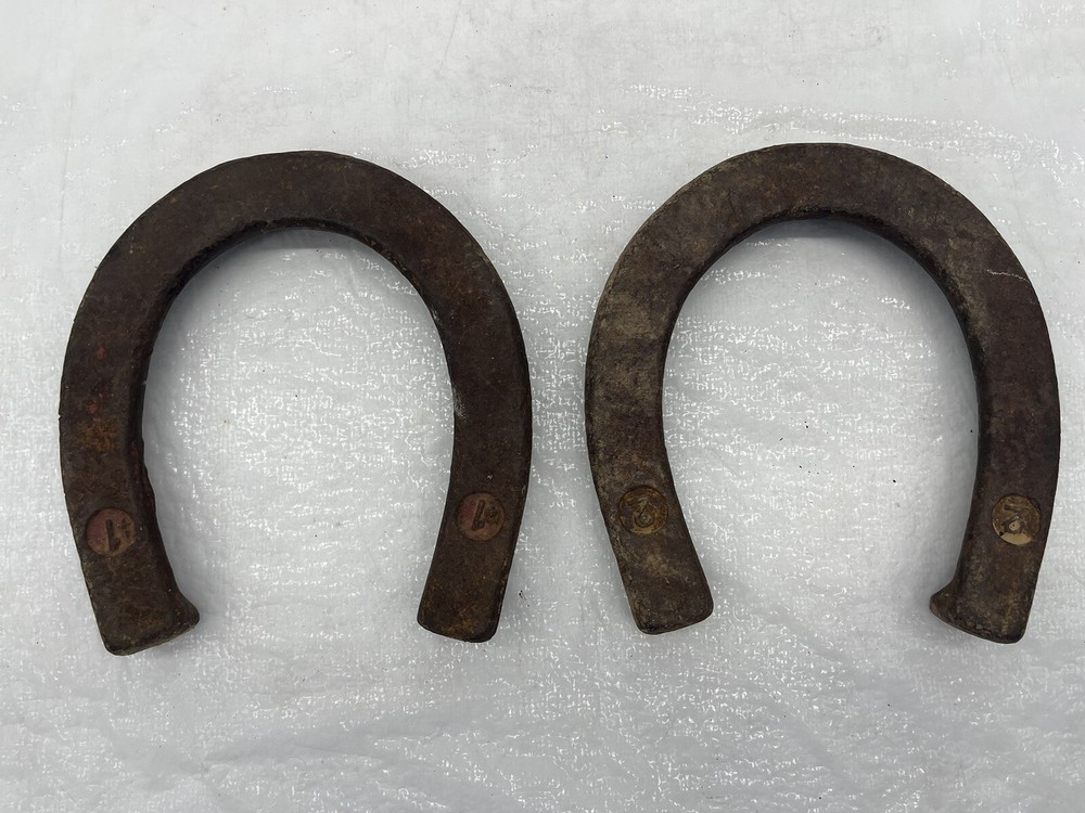 Pair of 2 Antique Vintage Pitching Horseshoes Marked 1 & 2 front & D back
