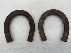 Pair of 2 Antique Vintage Pitching Horseshoes Marked 1 & 2 front & D back