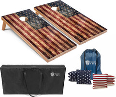 Rustic American Flag Cornhole Boards W/Bean Bags – 4’X2′ Distressed Flag Cornhol