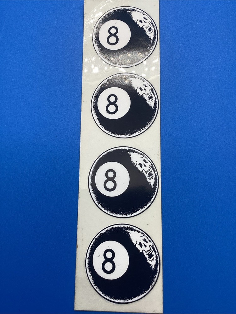 Vintage Eight Ball Skull Stickers Strip Of 4 Retro Skate/biker Vibe No Old Stock