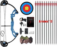 Youth Beginner Compound Bow Right Handed Blue 260fps 15-29lbs Adjustable