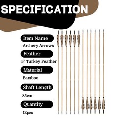 12X 33″ Bamboo Arrows Archery 5″ Feather 8mm Shaft Longbow Recurve Bow Shooting